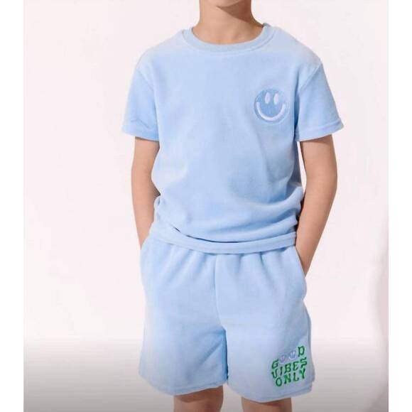 LOLA + THE BOYS Other - NEW LOLA + THE BOYS good vibes only velour short set in baby blue